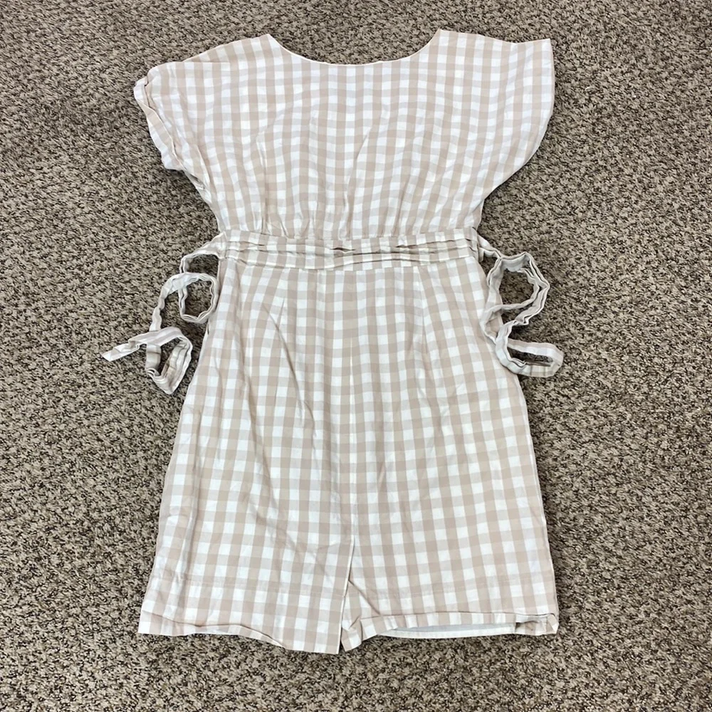 Anthropologie HD in Paris Beige Gingham Ribboned Poplin Dress - Picture 4 of 12